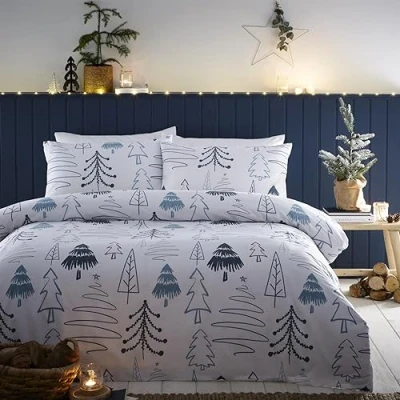 Afbeelding van Charlotte Thomas Scandi Trees Kerst Dekbedovertrek Set Wit Xmas Beddengoed Dubbel