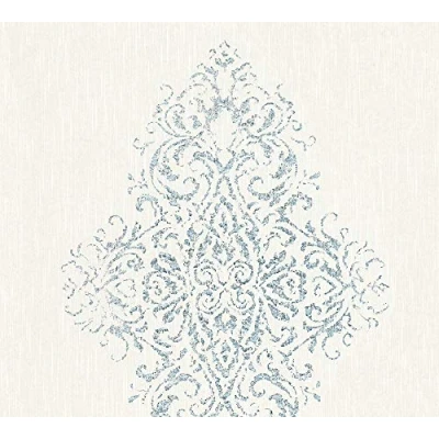 Afbeelding van Architects Paper Textielbehang Luxury wallpaper behang met ornamenten barok 10,05 m x 0,53 wit blauw metallic Made in Germany 319451 31945 1