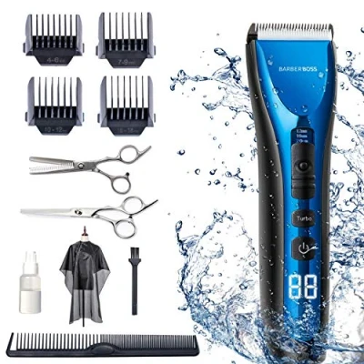 Afbeelding van Barberboss professionele tondeuse, baardtrimmer, scheerapparaat voor mannen en jongens, waterdicht, draadloos, oplaadbare LED display, aanpassing met drie snelheden, QR 2081