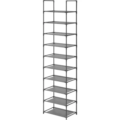 Afbeelding van edihome, Schoenenrek, 10 Niveaus, (28 x 45 173 cm), Shoe Organizer, Smalle en hoge Schoenenrekken van Kunststof, Verticaal, Plank, Showrek (10 Niveaus S)