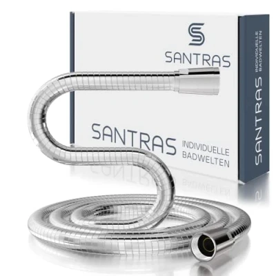 Afbeelding van Santras ® PREMIUM chromen doucheslang 0,50 m gemaakt in DUITSLAND met waterbesparing — Bijzonder flexibel en draaibestendig stroombegrenzer roestvrijstalen look van Easy Clean materiaal