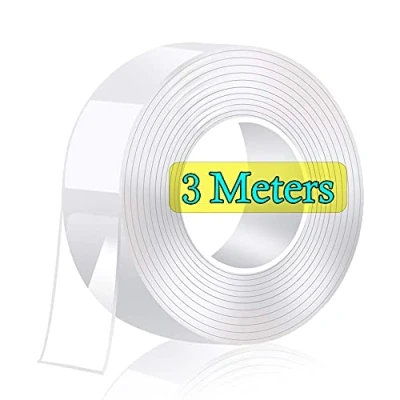 Afbeelding van 3 Meter Dubbelzijdig plakband extra sterk, transparant, wasbaar, dun, nano tape, verwijderbaar zonder sporen, antislip, herbruikbaar, voor tapijt, keuken, auto of kantoor