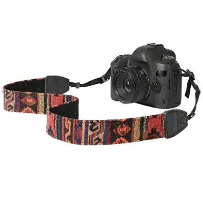 Afbeelding van MoKo Camerariem, gevlochten universele schouderriem van hoogwaardig katoen, canvas, voor alle digitale spiegelreflexcamera&#039;s Canon, Fuji, Nikon, Olympus, Panasonic, Pentax, Sony, Bohemia, Donkeroranje