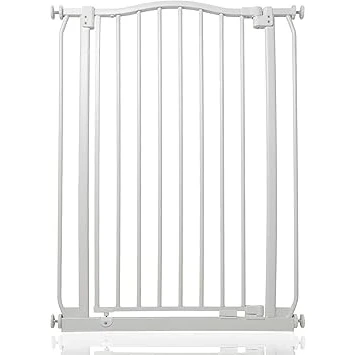 Afbeelding van Safetots Extra Hoge Traphekje met Gebogen Bovenkant, 71cm 80cm, Mat Wit, Hoog 100cm in Hoogte, Drukbevestiging Traphekje, Babyhekje voor Deuren Gangen en Ruimtes, Veiligheidsbarrière