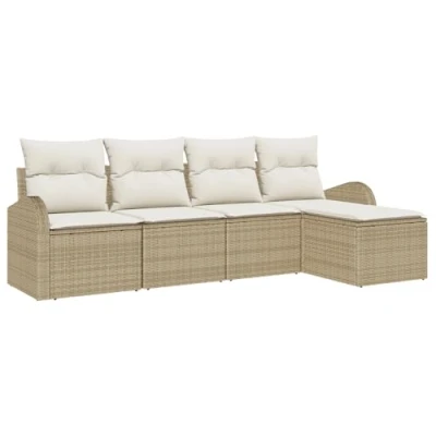 Afbeelding van vidaXL 5 delige Tuin Sofa Set met Kussens Beige Poly Riet