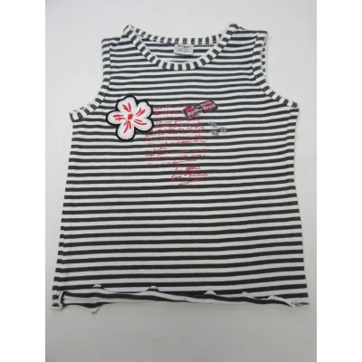 Afbeelding van dirkje , meisje, t shirt zonder mouw streep wit / grijst paradise rose 92 2 jaar