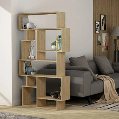 Afbeelding van HOCUS PICUS Karmato Boekenkast met 10 Niveaus Moderne Staande Plank voor Slaapkamer, Kantoor of Woonkamer Verticaal en Horizontaal te Gebruiken 96 x 26 169 cm (Eiken)