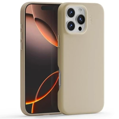 Afbeelding van MOFT Mova Hoesje voor iPhone 16 Pro, veganistisch leer, magnetische hoes, compatibel met MagSafe, zachte aanslag, kleurbehoud, vlekbestendig, gemakkelijk te reinigen, aardebeige