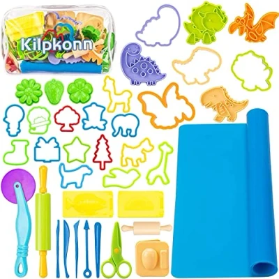 Afbeelding van Deeg Gereedschap Kit Voor Kinderen, 41Pcs Spelen Met Accessoires Mallen, Vorm, Schaar, Deegroller, Playdough Mat Opbergtas, Party Pack Speelset Peuters Meisjes Jongens