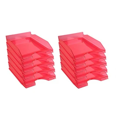 Afbeelding van Exacompta ref. 12354D Set van 10 Brievenbakken ECOTRAY Afmetingen: 34,5x25,5x6,5 cm voor A4+ documenten kleur doorzichtige framboos