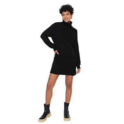 Afbeelding van Trendyol Smaragdgroene Mini Gebreide Jurk Met Breed Patroon Twoaw23El00026