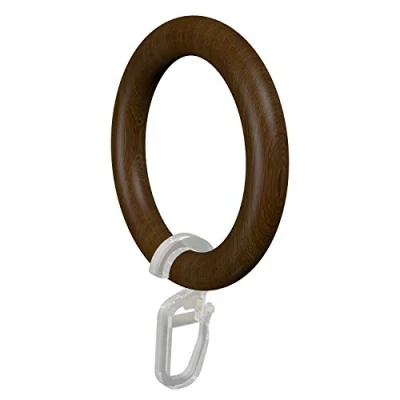 Afbeelding van Flairdeco gordijnringen / ringen met plooihaken, hout, gelakt notenhout, 57/41 mm, 20 stuks