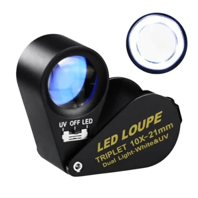 Afbeelding van 10 X Loupe Juweliersloep van Metaal, Vouwloep met LED en UV Licht Vergrootglas Voor Diamanten, Juweliers, Munten, Postzegels