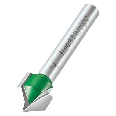 Afbeelding van Trend CraftPro Twee Fluit Afschuining Router Cutter Bit, 1/4 Inch Shank, 12,7 mm Snijdiameter &amp; 45 Graden V Groef, Wolfraamcarbide, Getipt, C044X1/4TC