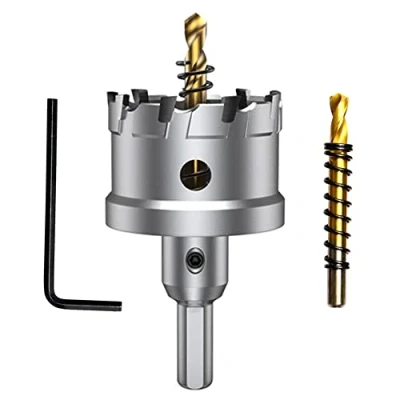 Afbeelding van ASNOMY Wolfraamcarbide getipt gatzaag boor voor hard metaal, 48mm T.C.T gatzaagsnijder met 2 stks Titanium Plated Pilot staal, ijzer, hout, kunststof