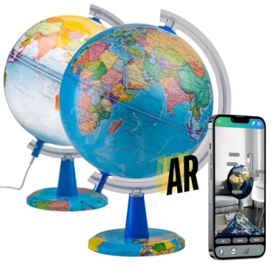 Afbeelding van EXERZ Globe 20 cm Engelse kaart Interactieve wereldbol AR (Globe + App), STEM speelgoed, cadeaus voor kinderen van 4 tot 12 jaar, iOS en Android