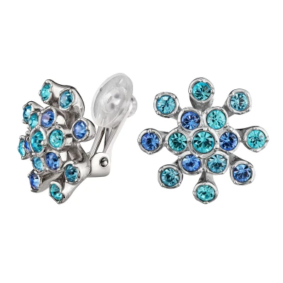 Afbeelding van Traveller Clip Oorbellen Oorclips Dames Zilverkleurig Preciosa Kristal Blauw Bloem Geplatineerd 157547