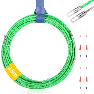 Afbeelding van SinLaw 18 m kabelintrekhulp, intrekspiraal, polyester intrekdraad met 4 geleidingsveren, intrekband φ4,5 mm, voor trekband het leggen van kabels
