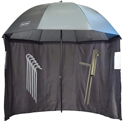 Afbeelding van NECO SAX CARP visparaplu Ø250 cm, met cape, paraplustandaard en haringen, bescherming tegen regen, wind zon, 3 mannen karperuitrusting + gratis draagtas 90409, L