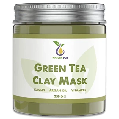 Afbeelding van Groene Thee Gezichtsmasker 250g, vegan natuurlijke cosmetica tegen puistjes, mee eters masker en acne anti aging verzorging voor droge onzuivere huid