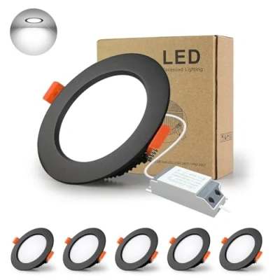 Afbeelding van BAGZY 5x LED Verzonken Plafondlamp Inbouwspot 5W 6000k koel wit Rond Paneelverlichting Anti mist Hhoogtepunt Plafond Platte Schijnwerpers voor Badkamer Keuken Hal Stage Office(Zwart)
