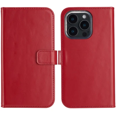 Afbeelding van Apple iPhone 16 Pro Max Hoesje Echt leder Selencia Bookcase Rood Telefoonhoesje