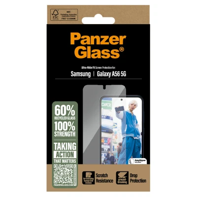 Afbeelding van Screenprotector Samsung Galaxy A56: PanzerGlass Ultra Wide Fit Anti Bacterial incl. applicator