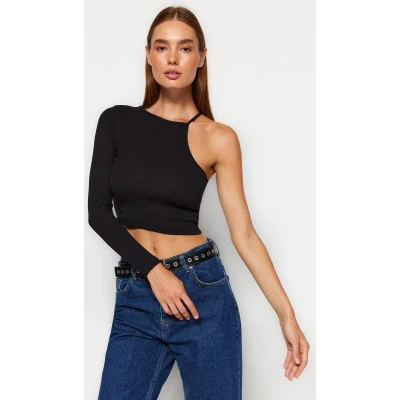Afbeelding van Trendyol Ecru Geribbelde, Aansluitende Ronde Hals, Elastische Gebreide Blouse Met Enkele Mouw Twoss22Bz0214