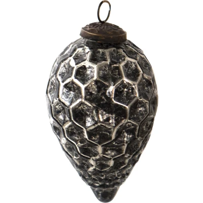 Afbeelding van Clayre &amp; Eef Kerstbal Ø 7 cm Zwart Zilverkleurig Glas Kerstdecoratie