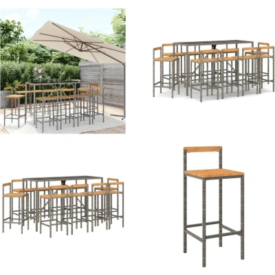Afbeelding van vidaXL 11 delige Tuinbarset poly rattan en massief acaciahout grijs