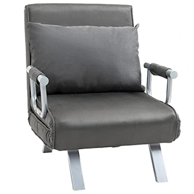 Afbeelding van HOMCOM slaapbank met armleuningen, 3 in 1 slaapbank, logeerbed, opvouwbaar matras, opklapbed, chaise longue, multifunctioneel, kunstleer grijs 65 x 69 80 cm