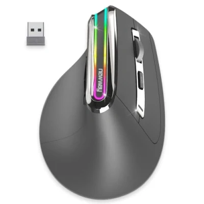 Afbeelding van NEWWAY 2024 Nieuw Draadloze Verticale Muis A9 WiFi 2.4 GHz Bluetooth 3.0/5.0 USB C Oplaadbaar RGB 2400 DPI Ergonomisch Stil Geïntegreerde Nano Ontvanger 10M Grijs
