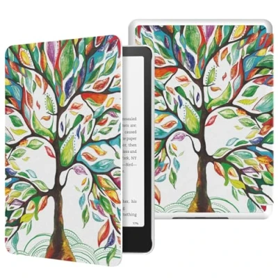 Afbeelding van MoKo Case for All new 7&quot; Kindle Paperwhite 12th Generation 2024&amp;Kindle Colorsoft Signature Edition 2024,Lightweight PU Protective Shell Cover with Auto Wake/Sleep 2024,Lucky Tree