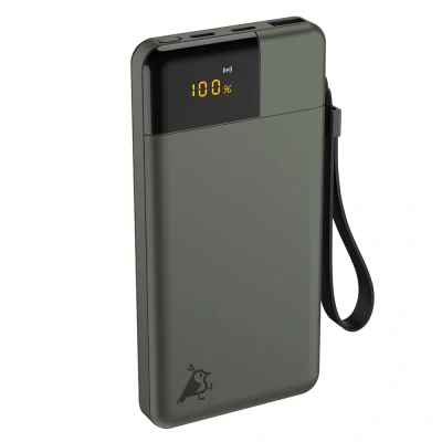 Afbeelding van Aqiila Powerbank 10.000mAh, 20W, LCD Scherm, 2x USB C, 1x A, Pass Through Charging, Lichtgewicht, Vliegtuig Veilig, Soft Touch Afwerking, Powerbird mosgroen