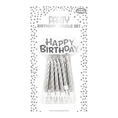 Afbeelding van Clairefontaine 26574 SC Set met 12 kaarsen + kaarsenhouders houder &quot;Happy Birthday&quot;, zilverkleurig