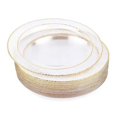 Afbeelding van MATANA 20 Kleine Plastic Borden met Gouden Rand (19cm), Dessert Feestbordjes voor Bruiloften, Verjaardagen, Dopen, Kerstmis &amp; Feesten Stevig en Herbruikbaar