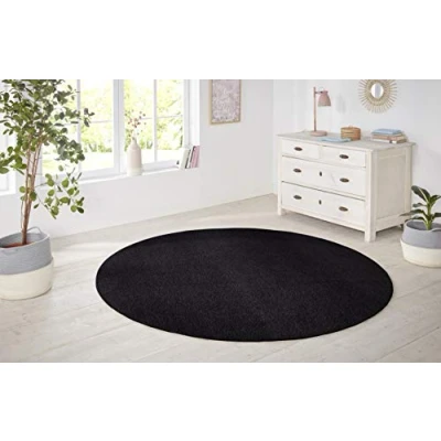 Afbeelding van Modern Effen Tapijt/Vloerkleed Rond Nasty Zwart 133 Cm