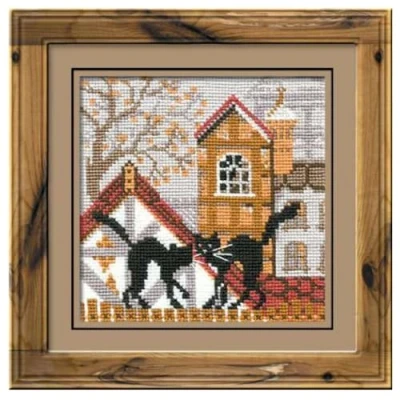 Afbeelding van RIOLIS stad en katten. herfst kruissteekverpakking, katoen, meerkleurig, 13 x 0,1 cm