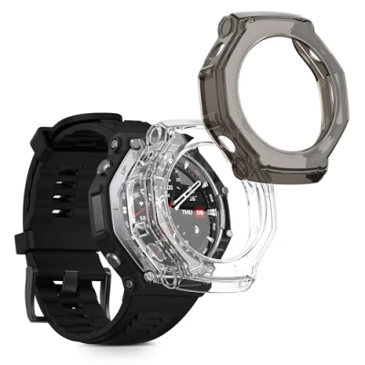 Afbeelding van kwmobile 2x Hoes voor geschikt Huami Amazfit T Rex 3 Siliconenhoes sporthorloge transparant / zwart