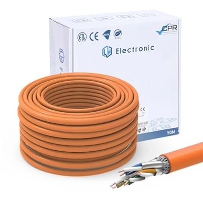 Afbeelding van LW Electronic Hoogwaardige installatiekabel Cat7 50m gigabit LAN kabel Patchkabel Afscherming netwerkkabel S/FTP PIMF 1000 MHz 4x2xAWG23 LSZH bedrading Datakabel Oranje