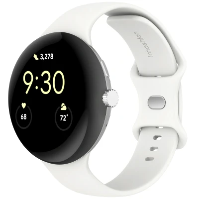 Afbeelding van imoshion Bandje Geschikt voor Google Pixel Watch 3 45 mm Maat L Siliconen band zilver knoopje Wit