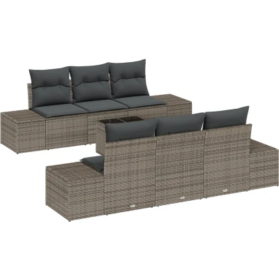 Afbeelding van vidaXL 7 delige Tuinsalon Set met Kussens Grijs Poly Rattan
