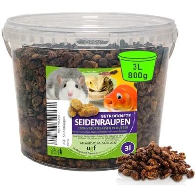 Afbeelding van UGF Premium Seidenraupen getrocknet 3 Liter Eimer, Koi Futter &amp; Fischfutter Teichfische, Insekten für Fische, Vögel, Hamster, Igel, Nager, Eidechsen, Schildkröten
