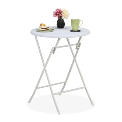 Afbeelding van Relaxdays tuintafel ronde balkontafel inklapbare buitentafel kleine klaptafel 60 cm wit