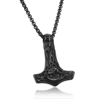 Afbeelding van Mendes heren ketting Edelstaal Viking Thors Hamer Zwart