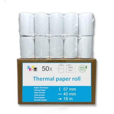 Afbeelding van 50 x thermisch papier 57x40x12 mm Thermische papierrollen compatibel met de meeste soorten betaalterminal/Creditcard/elektronische betaalterminal