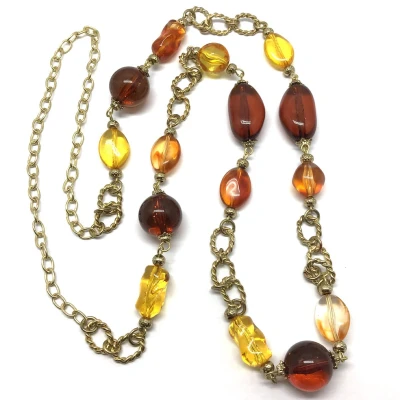 Afbeelding van Behave ketting lange goud kleur bruin kralen schakels 90 cm
