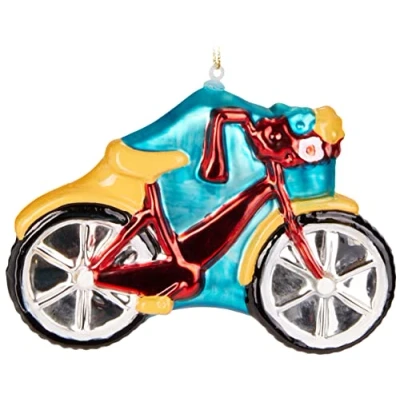Afbeelding van BRUBAKER Damesfiets Rood Handbeschilderde Kerstbal van Glas Handgeblazen Kerstboomversieringen Figuren Grappige Decoratieve Hangers Boombal 12,3 cm