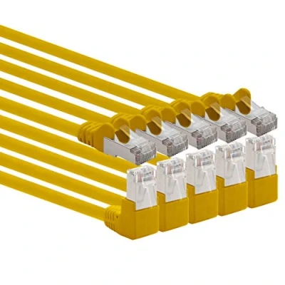 Afbeelding van 1aTTack.de 366137 Cat.6 netwerkkabel hoek 90 graden 0,5m geel verpakking van 5 Cat6 patchkabel (SFTP PIMF) 1000Mbit/s Rj 45 connector x meter