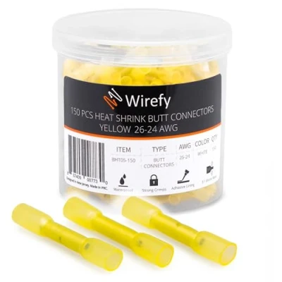 Afbeelding van Wirefy 150 Stuks Stootverbinder Krimpkous Kit Butt Connectoren Geïsoleerde en Afgedichte Kabelschoenen 0,14 0,25mm²